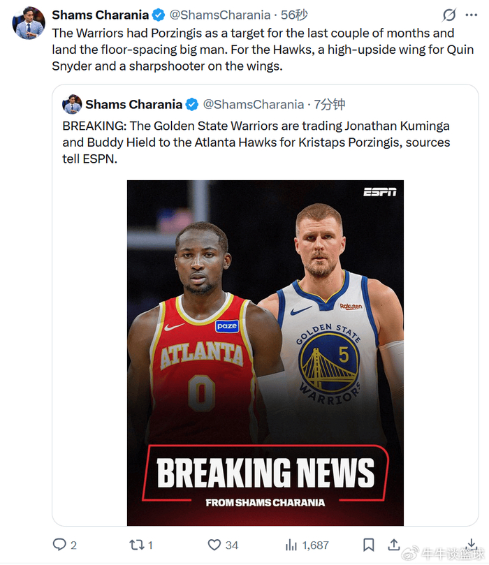 壹号娱乐官网-放弃字母哥!勇士连做两笔交易:送库明加、希尔德换来波神|克里斯塔普斯·波尔津吉斯|吉安尼斯·安特托孔波|老鹰|投篮|封盖_新浪体育_新浪新闻