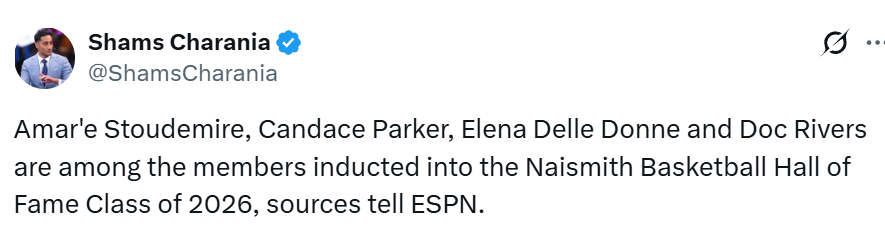 壹号娱乐-Shams：老里与小斯确定入选篮球名人堂 两大WNBA球星也在列